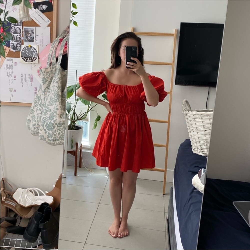 Abercrombie and Fitch red off the shoulder mini dress size S